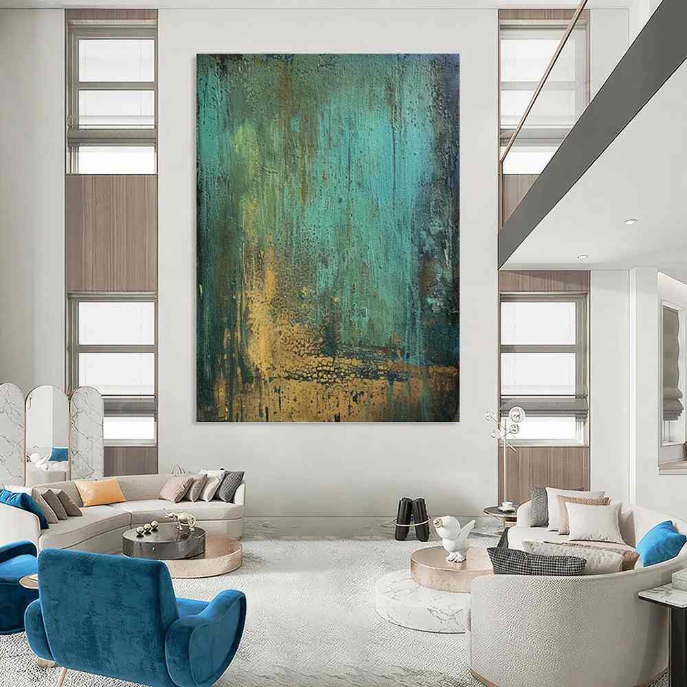 Gold_Teal_Abstract_Textured_Canvas_Artwork_8ICU9 wall art